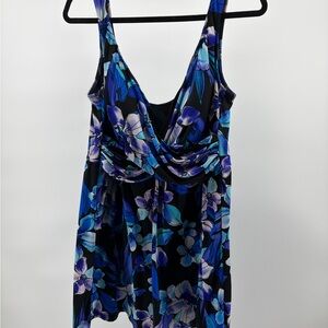 Suddenly Slim by Catalina 1-PC Swimsuit Blue Floral Women's 2X Spandex Blend